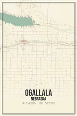 Retro US city map of Ogallala, Nebraska. Vintage street map.