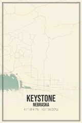 Retro US city map of Keystone, Nebraska. Vintage street map.