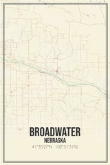 Retro US city map of Broadwater, Nebraska. Vintage street map.