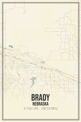 Fototapeta premium Retro US city map of Brady, Nebraska. Vintage street map.
