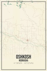 Retro US city map of Oshkosh, Nebraska. Vintage street map.