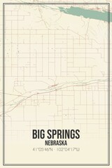 Retro US city map of Big Springs, Nebraska. Vintage street map.