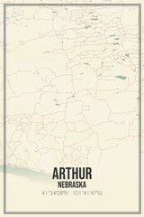 Retro US city map of Arthur, Nebraska. Vintage street map.