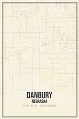 Retro US city map of Danbury, Nebraska. Vintage street map.