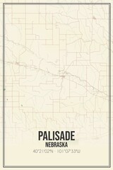 Retro US city map of Palisade, Nebraska. Vintage street map.