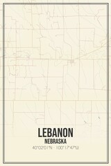 Retro US city map of Lebanon, Nebraska. Vintage street map.