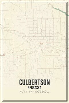 Retro US city map of Culbertson, Nebraska. Vintage street map.