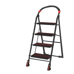 Ladder isolated on white background. Aluminium or metal staircase with steps for housekeeping. Steel stepladder for repair, renovation and construction works. Folding step ladder. Vector illustration