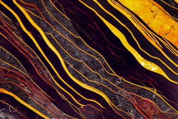 Obraz na płótnie Canvas Black and yellow orange marble abstract background. Decorative acrylic paint pouring rock marble texture. Horizontal Black and yellow abstract pattern.