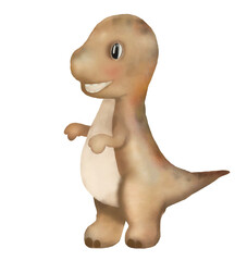 Watercolor illustration of cute little baby tyrannosaurus. Idea for children’s art, cartoon, books, magazines, banner, icons, stickers, poster