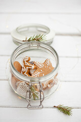 A glass jar with homemade tasty Christmas gingerbread