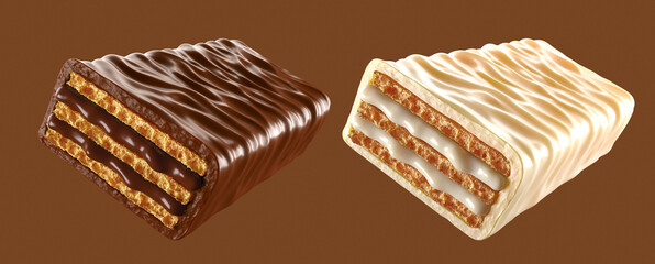 Chocolate coated on Crispy wafer, Design for Packaging Concept, with Clipping path 3d illustration
