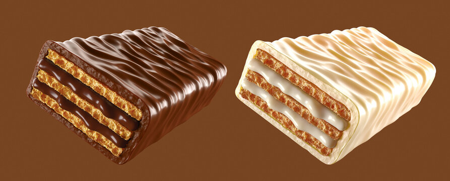 Chocolate coated on Crispy wafer, Design for Packaging Concept, with Clipping path 3d illustration