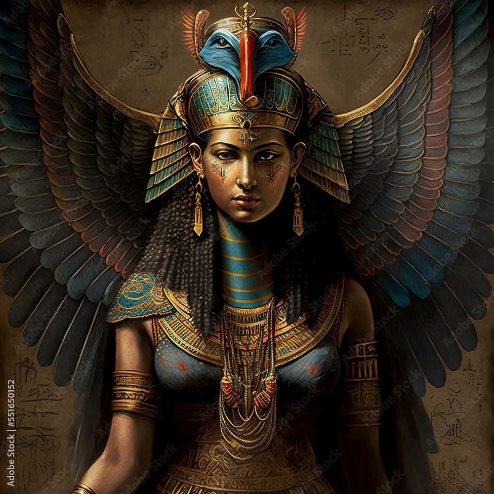 Wall mural Ancient Egyptian goddess of fertility and motherhood Maat. Fantasy Ancient Egypt. AI