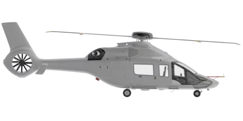 Zelfklevend Fotobehang side view of White Helicopter for make mockup Isolated On empty Background © purgatory.art