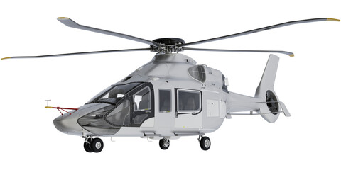 cross view of White Helicopter for make mockup Isolated On empty Background