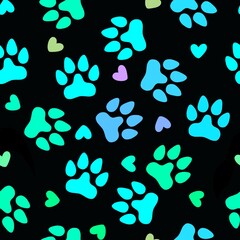 Cartoon animals seamless footprints dog cat pattern for wrapping paper and fabrics and linens and kids clothes