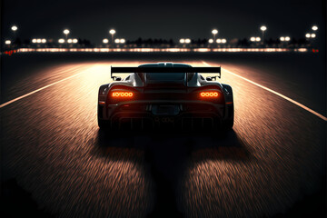 Naklejka premium sunset on the road asphalt, Car Racer Motorsport, landscape digital illustration