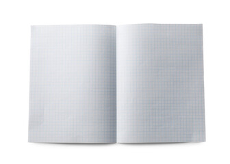 Checkered sheet of paper with crease on white background, top view