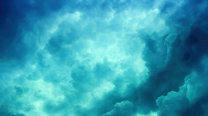 Fototapeta na wymiar Dramatic blue , turquoise sky background. Abstract clouds with copy space. Generative AI