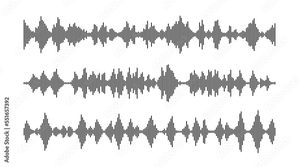 Poster black sound wave bars set. music, podcast, audio track samples or voice messages. equaliser elements