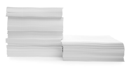 Stacks of paper sheets on white background