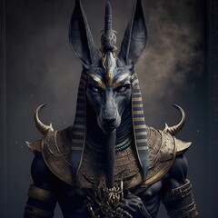 The ancient Egyptian god of death and the world of the dead, the terrible Anubis. Fantasy character of Egypt. AI