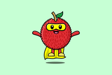 Cute Lychee superhero character flying illustration cartoon vector in 3d modern style design
