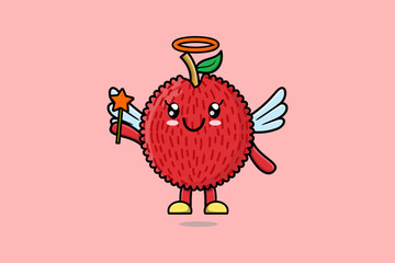 Cute Cartoon Lychee character in the form of fairy in 3d cartoon style concept