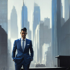 Fototapeta premium Beautiful painting of a businessman thinking. Generative AI