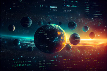 Connected universe, worlds, cosmos, information, date, cyberspace, Hi-tech art concept, golbal, illustration