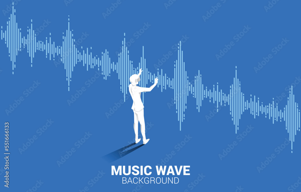Poster silhouette man wear vr glasses with pixel 5g mobile networking. concept of digital virtual reality t