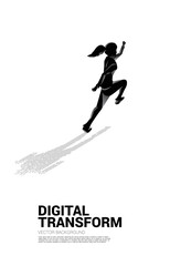 Fototapeta premium Businesswoman with shadow from digital dot pixel. business concept of digital transformation and digital footprint.