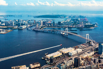 Fototapeta premium Aerial view of the Rainbow Bridge in Odaiba, Tokyo, Japan