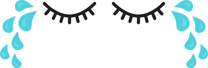 Crying eye, tear vector icon, drip water, tears drop falling, sad emotion, cartoon character expression, depression concept. Simple illustration isolated on white background.