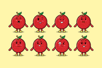 Set kawaii Lychee cartoon character with different expressions cartoon face vector illustrations