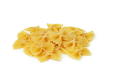 uncooked whole grain pasta on white background