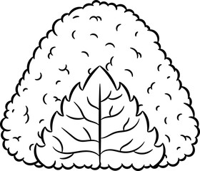 Japanese Onigiri brown rice with green leaf cute drawing sketch for coloring