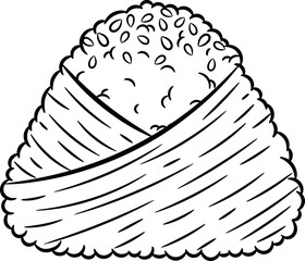 Japanese Onigiri brown rice with green leaf cute drawing sketch for coloring