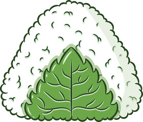 Japanese Onigiri brown rice with green leaf cute drawing