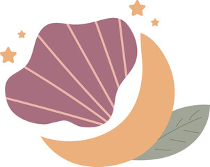 Moon Leaf Boho Geometric Aesthetic Shapes Illustration