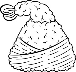 Japanese Onigiri brown rice with shrimp cute drawing sketch for coloring