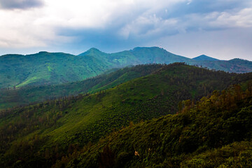 green mountains with cloudy sky , rainny day in sierra de guadalupe state of mexico and mexico city 
