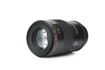 DSLR camera macro lens 100mm. Close-up isolated on a transparent background