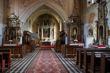 Obraz premium Interior of the medieval late-gothic church of St. Jadwiga in Nieszawa, Poland.