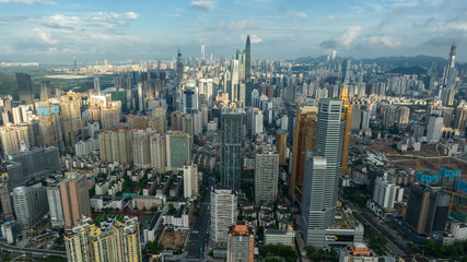 Shenzhen ,China - Circa 2022: Aerial view of landsccape in Shenzhen city, China