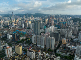 Obraz premium Shenzhen ,China - Circa 2022: Aerial view of landsccape in Shenzhen city, China