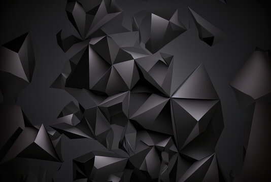 black abstract background with polygonal shapes. Generative AI © AkuAku