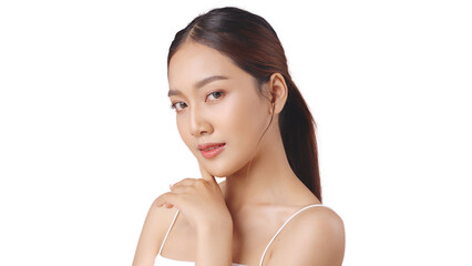 Studio shot Beautiful young Asian woman with clean fresh skin PNG file format transparent...