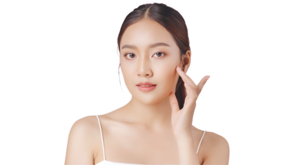 Studio shot Beautiful young Asian woman with clean fresh skin PNG file format transparent background.